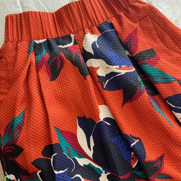 Anthropologie Orange Floral A-Line Skirt - Picture 3 of 5